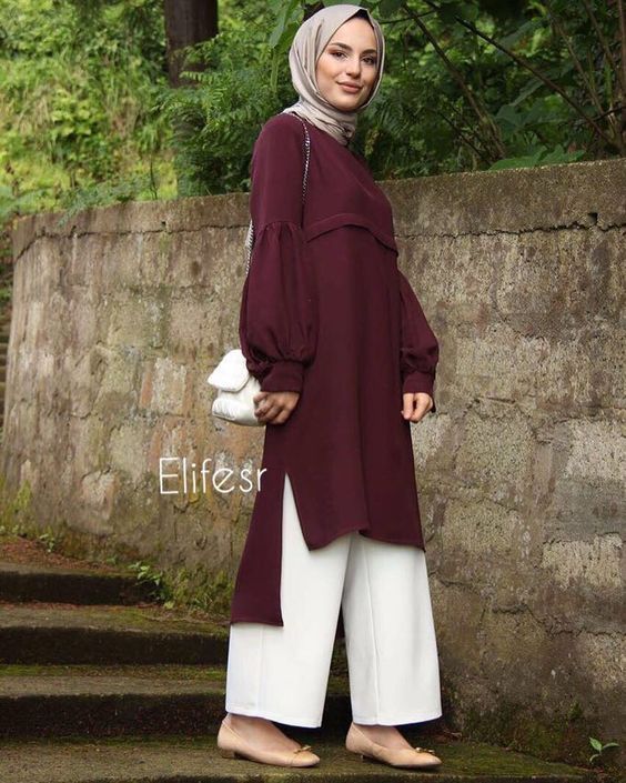 Flowy taupe silk crepe wide-leg trousers